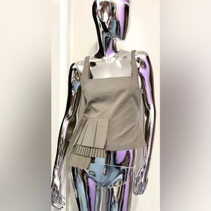 Zara Olive Green Tailored Top - asymmetrical pleated design detail